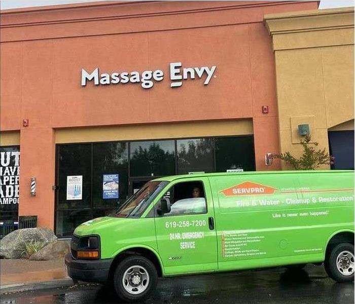SERVPRO of Santee Lakeside van outside massage envy commercial storefront for water damage emergency weekend Saturday call