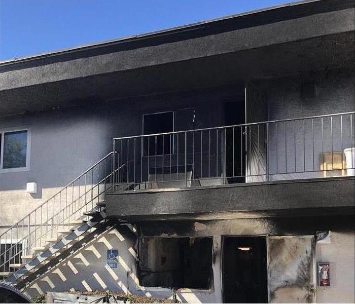 San Diego apartment complex catches fire and causes extreme fire and smoke damage. SERVPRO of santee/Lakeside repairs damage